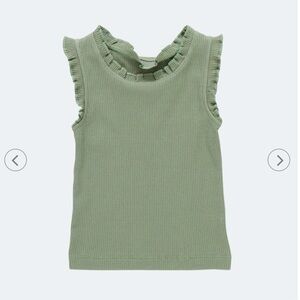 Pink Chicken Girls 3Y Organic Ruffle Ribbed Tank Top Leaf Green
